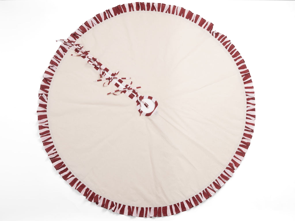 Christmas Tree Skirt with ruffles | Canvas Tree Skirt with striped Red ruffles| Christmas Decor