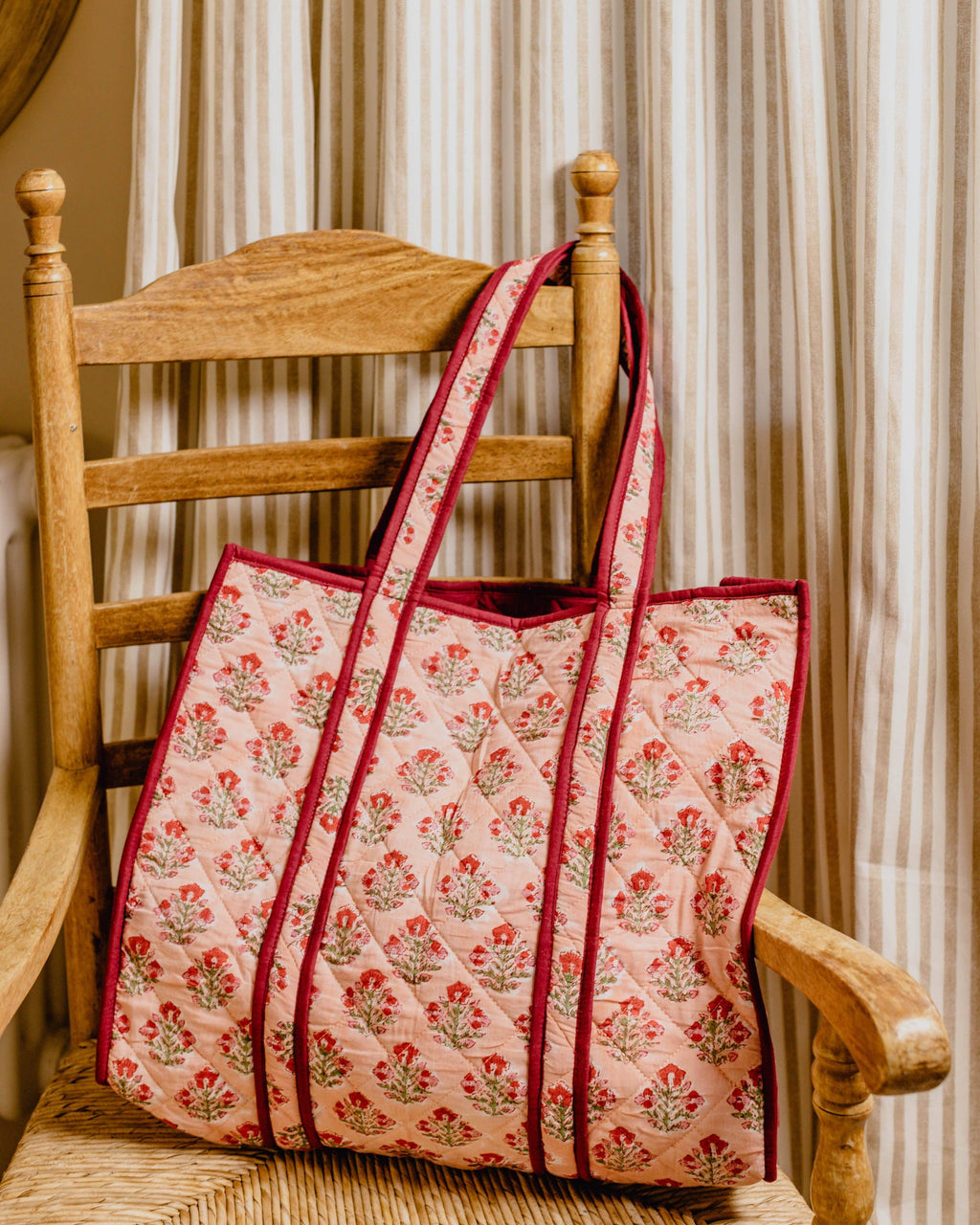 Hand Block Print Tote Bag - Apricot Floral