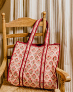 Hand Block Print Tote Bag - Apricot Floral