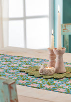 Hand Block printed Table runner-Floral pink and Blue Lily print