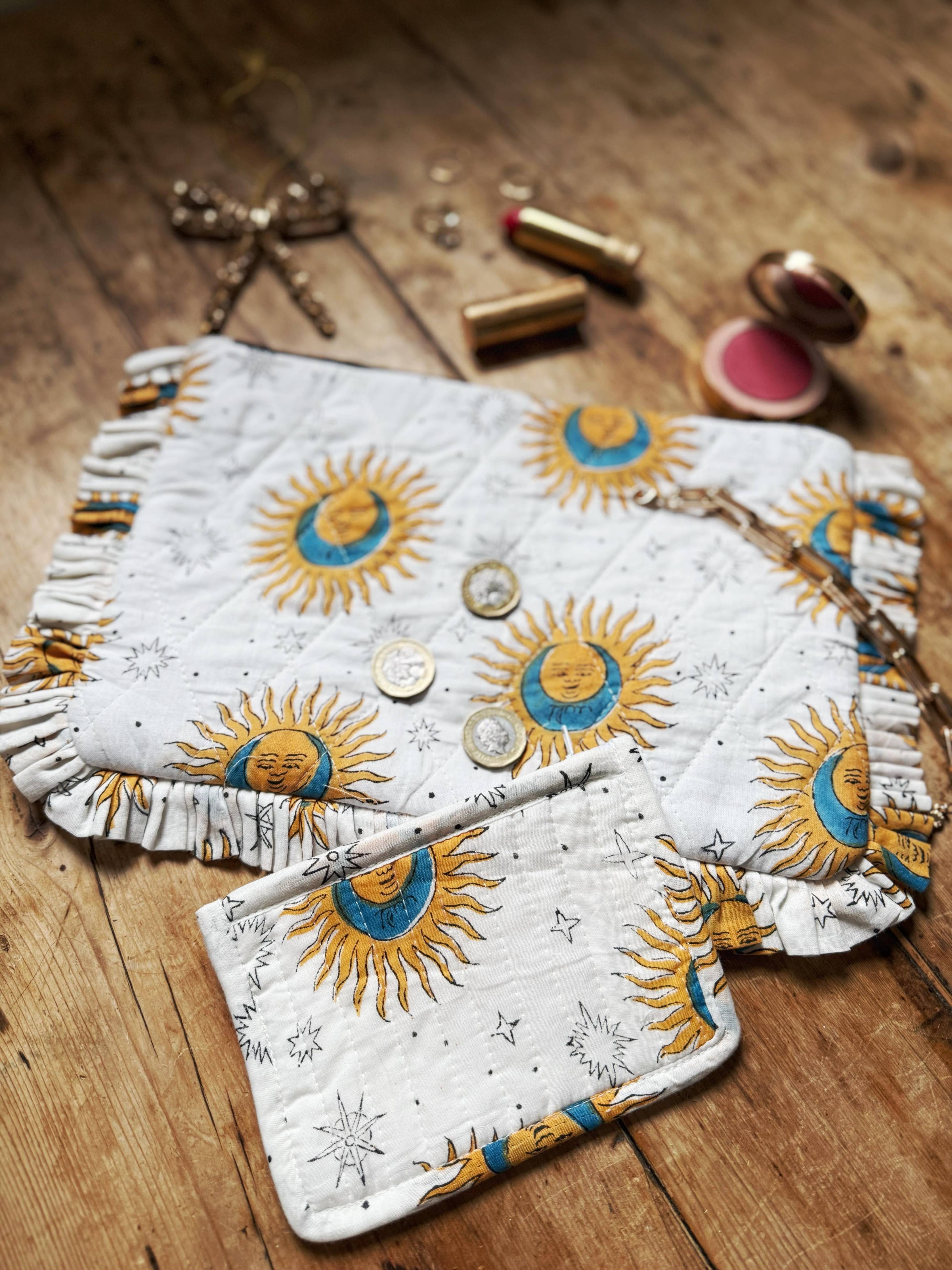 Indian Block printed Celestial Ruffle Clutch