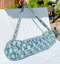Quilted Block print Yoga Mat Bag in Teal and white floral print: Indian Handmade Cotton Tote bag