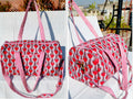 Indian handblock printed travel bag / large duffel bag- Red and Pink Floral print