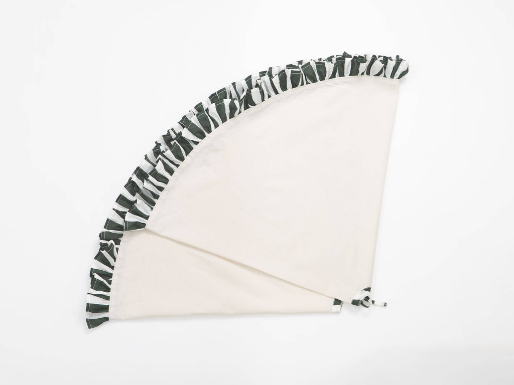Christmas Tree Skirt with ruffles | Canvas Tree Skirt with striped green ruffles| Christmas Decor