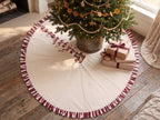 Christmas Tree Skirt with ruffles | Canvas Tree Skirt with striped Red ruffles| Christmas Decor