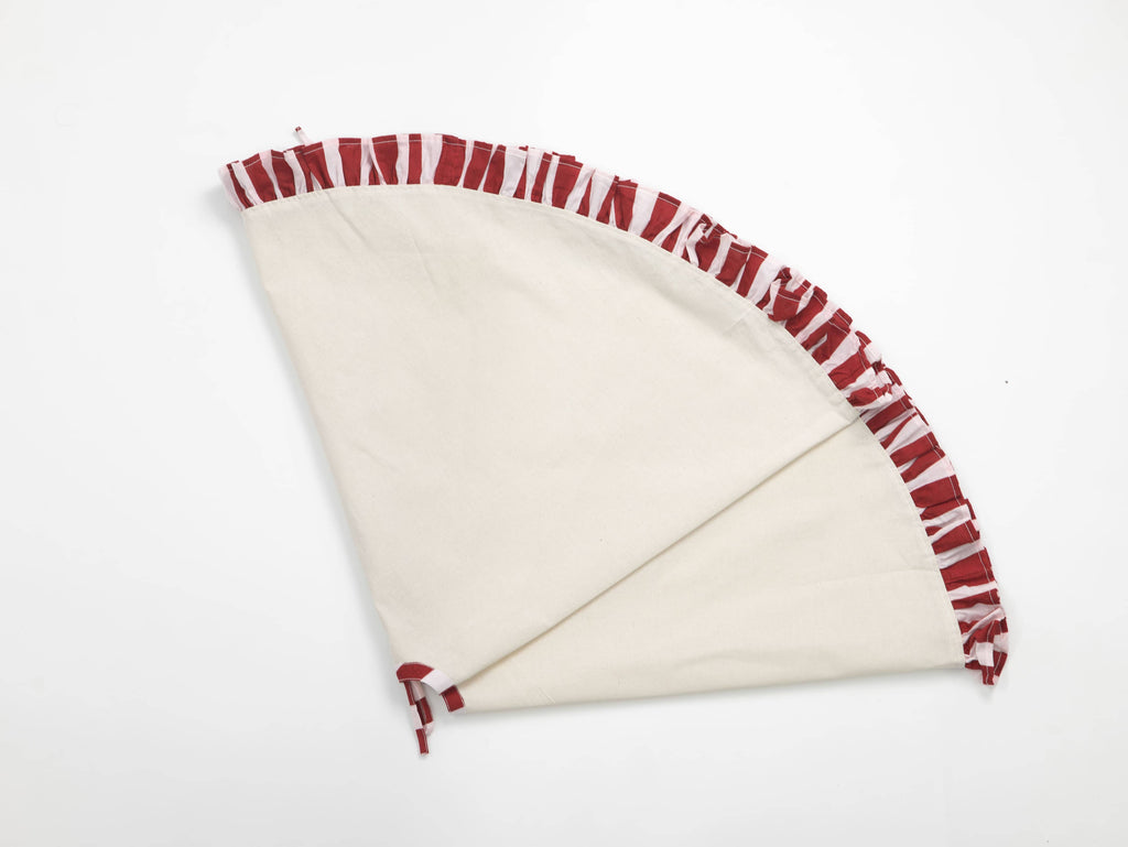 Christmas Tree Skirt with ruffles | Canvas Tree Skirt with striped Red ruffles| Christmas Decor