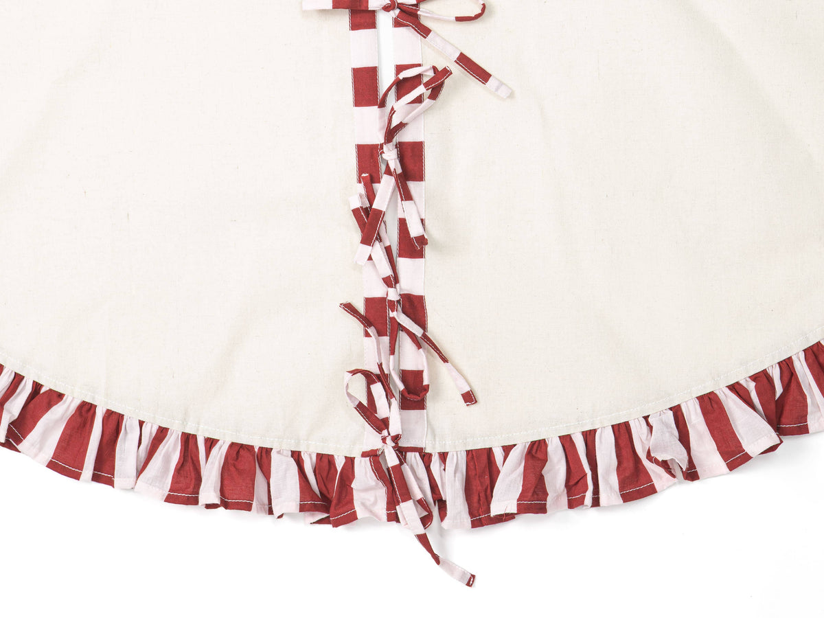 Christmas Tree Skirt with ruffles | Canvas Tree Skirt with striped Red ruffles| Christmas Decor