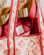 Hand Block Print Tote Bag - Apricot Floral