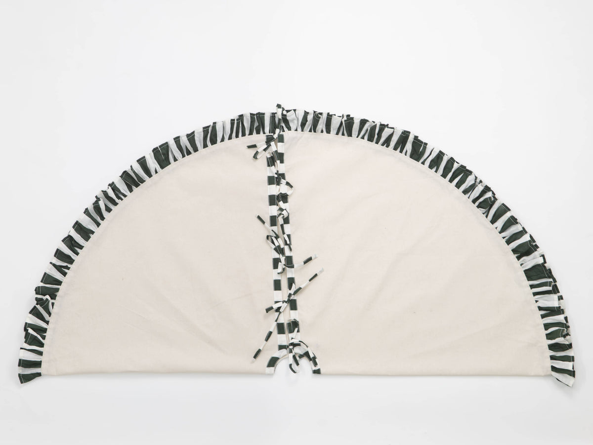 Christmas Tree Skirt with ruffles | Canvas Tree Skirt with striped green ruffles| Christmas Decor