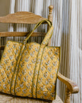 Indian Hand Block Print Tote Bag - Marigold print / Mustard yellow