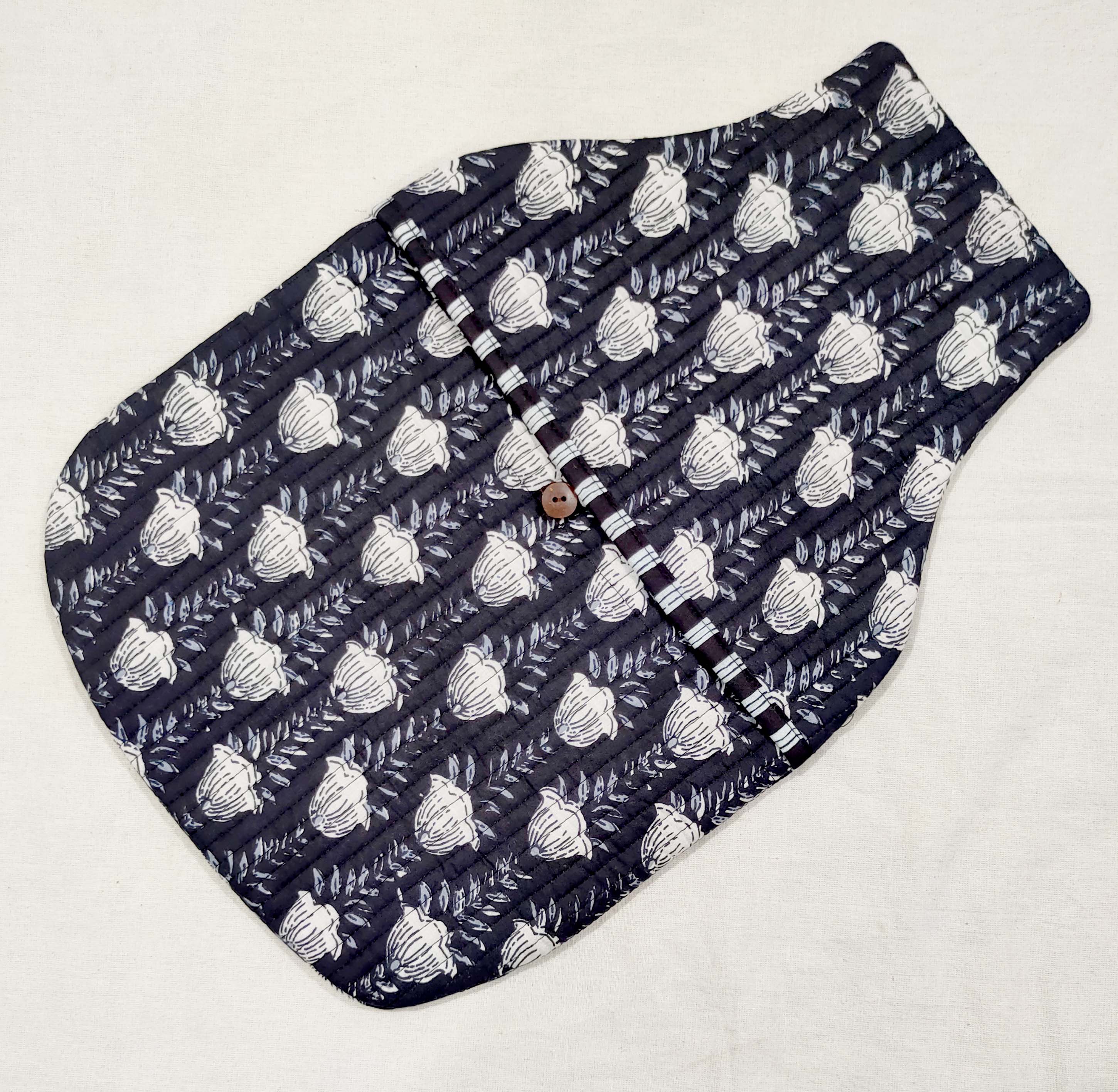 Hot Water Bottle Cover-Black and White Floral print