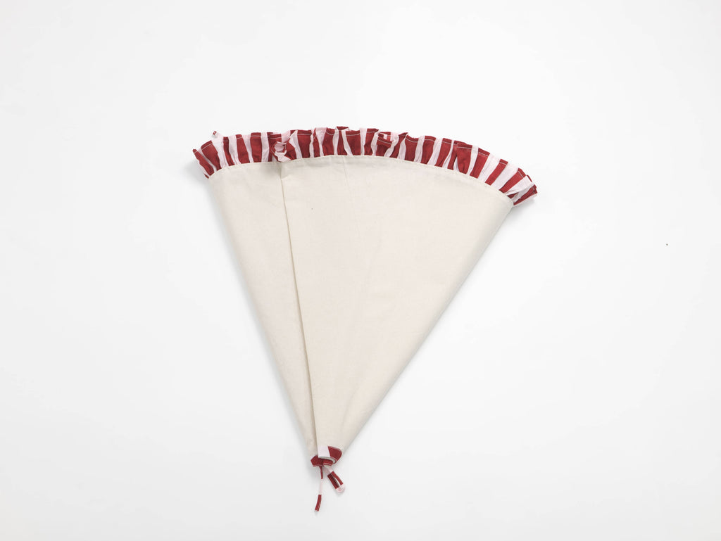 Christmas Tree Skirt with ruffles | Canvas Tree Skirt with striped Red ruffles| Christmas Decor