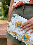 Indian Block printed Celestial Ruffle Clutch