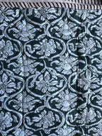 Quilted Block print Yoga Mat Bag in Teal and white floral print: Indian Handmade Cotton Tote bag