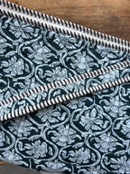 Quilted Block print Yoga Mat Bag in Teal and white floral print: Indian Handmade Cotton Tote bag