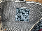 Quilted Block print Yoga Mat Bag in Teal and white floral print: Indian Handmade Cotton Tote bag