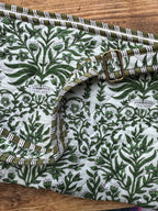Quilted Block print Yoga Mat Bag in Green and White floral print: Indian Handmade Cotton Tote bag
