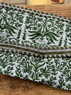 Quilted Block print Yoga Mat Bag in Green and White floral print: Indian Handmade Cotton Tote bag