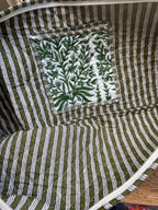 Quilted Block print Yoga Mat Bag in Green and White floral print: Indian Handmade Cotton Tote bag