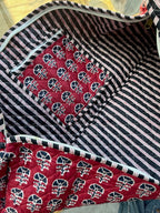 Quilted Block print Yoga Mat Bag in Red and Black floral print: Indian Handmade Cotton Tote bag