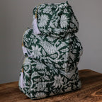 Quilted Puffy Wash Bag Set of 3 – Aesthetic Makeup & Toiletry Bags UK, Block Print Cotton Travel Pouches ,Made in India- Teal Bird Print