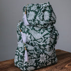 Quilted Puffy Wash Bag Set of 3 – Aesthetic Makeup & Toiletry Bags UK, Block Print Cotton Travel Pouches ,Made in India- Teal Bird Print