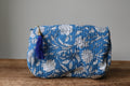 Quilted Puffy Wash Bag Set of 3 – Aesthetic Makeup & Toiletry Bags UK, Block Print Cotton Travel Pouches ,Made in India- Blue Floral Print