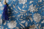 Quilted Puffy Wash Bag Set of 3 – Aesthetic Makeup & Toiletry Bags UK, Block Print Cotton Travel Pouches ,Made in India- Blue Floral Print