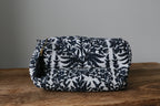Quilted Puffy Wash Bag Set of 3 – Aesthetic Makeup & Toiletry Bags UK, Block Print Cotton Travel Pouches ,Made in India- Black Blue Floral