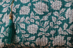 Quilted Puffy Wash Bag Set of 3 – Aesthetic Makeup & Toiletry Bags UK, Block Print Cotton Travel Pouches ,Made in India- Green Floral