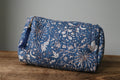 Quilted Puffy Wash Bag Set of 3 – Aesthetic Makeup & Toiletry Bags UK, Block Print Cotton Travel Pouches ,Made in India- Midnight Blue Floral