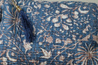 Quilted Puffy Wash Bag Set of 3 – Aesthetic Makeup & Toiletry Bags UK, Block Print Cotton Travel Pouches ,Made in India- Midnight Blue Floral