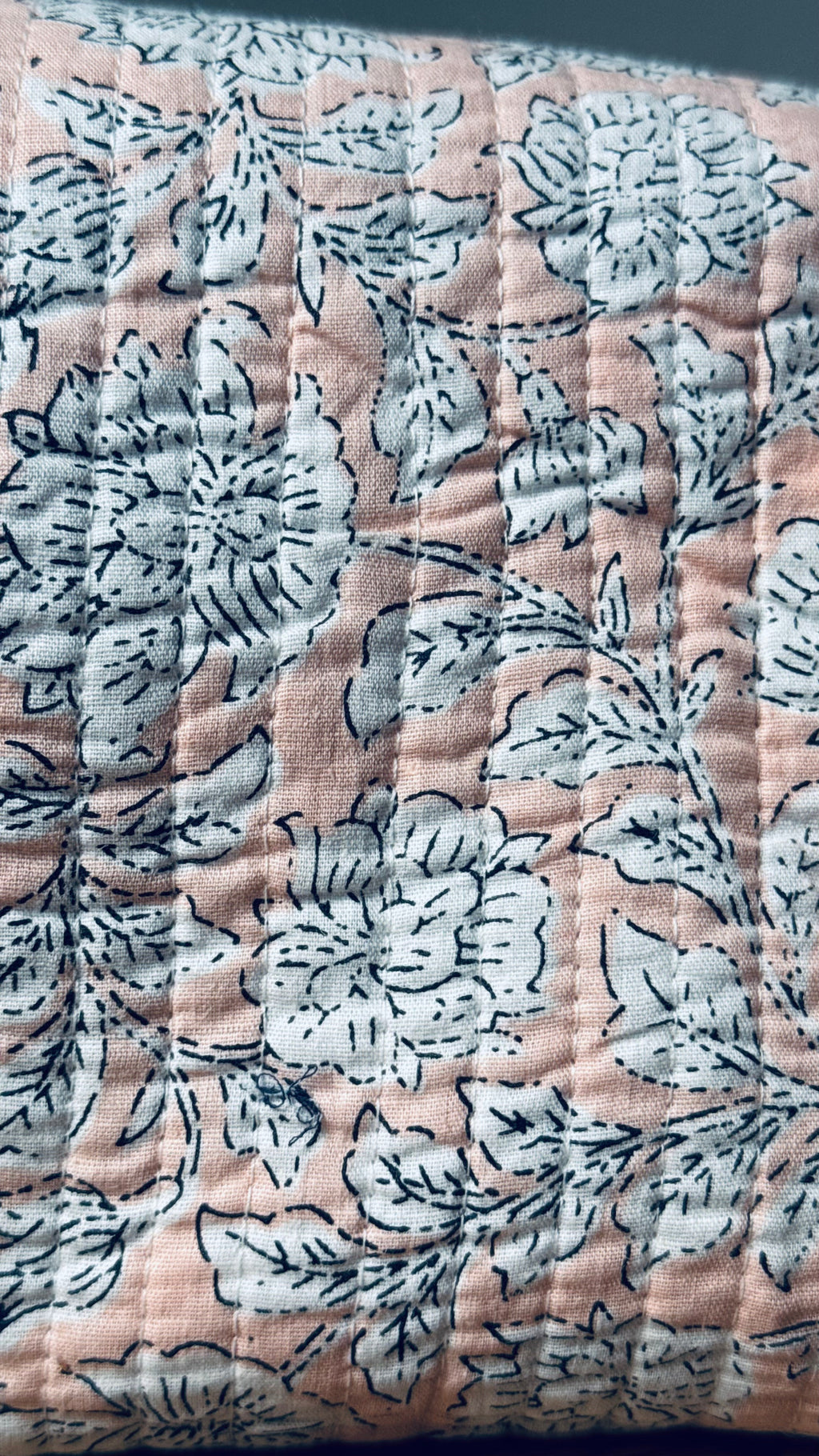 Quilted Puffy Wash Bag Set of 3 – Aesthetic Makeup & Toiletry Bags UK, Block Print Cotton Travel Pouches ,Made in India- Peach Floral Print