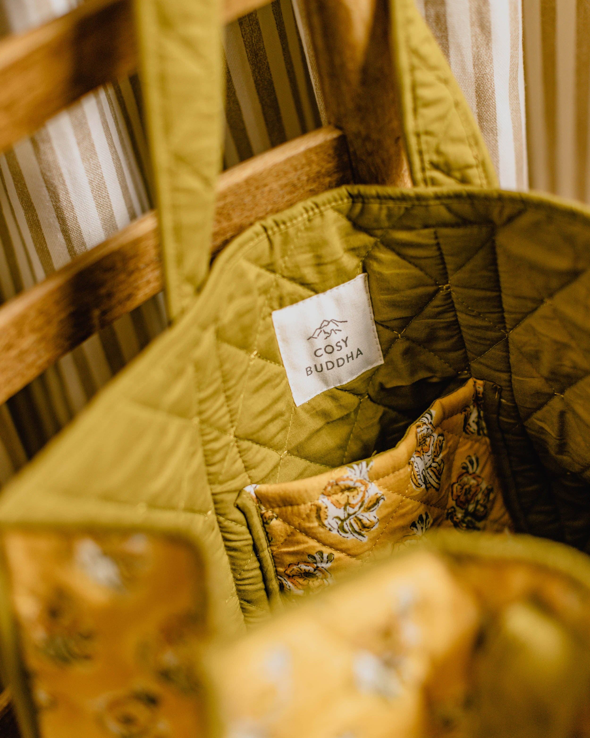 Indian Hand Block Print Tote Bag - Marigold print / Mustard yellow
