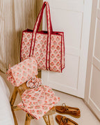 Hand Block Print Tote Bag - Apricot Floral