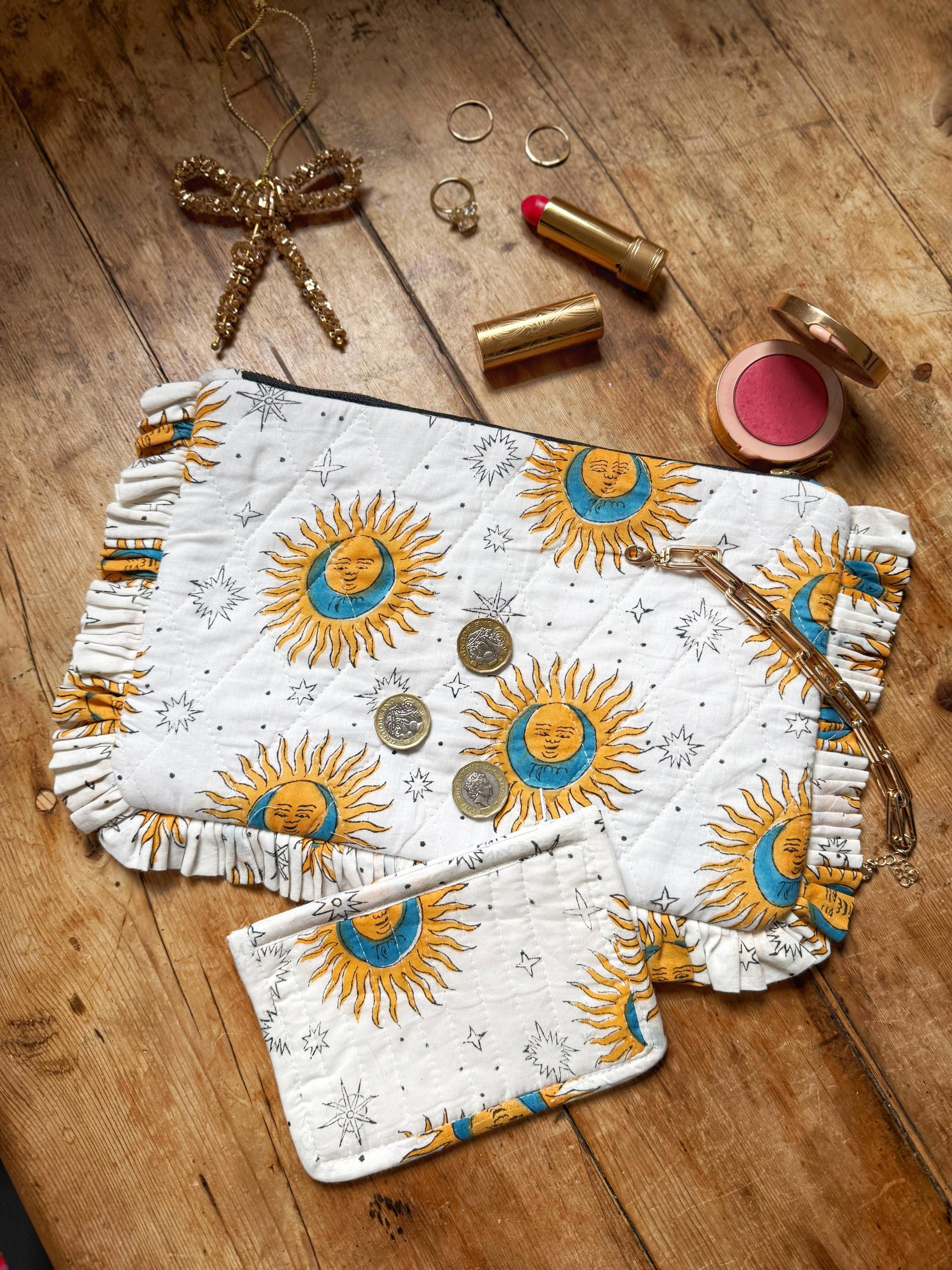 Indian Block printed Celestial Ruffle Clutch