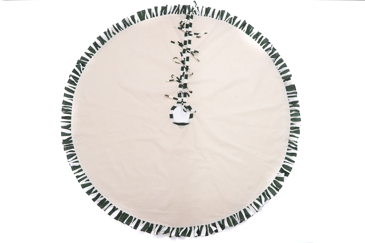 Christmas Tree Skirt with ruffles | Canvas Tree Skirt with striped green ruffles| Christmas Decor