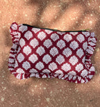 Indian Block Printed Burgundy Ruffle Clutch