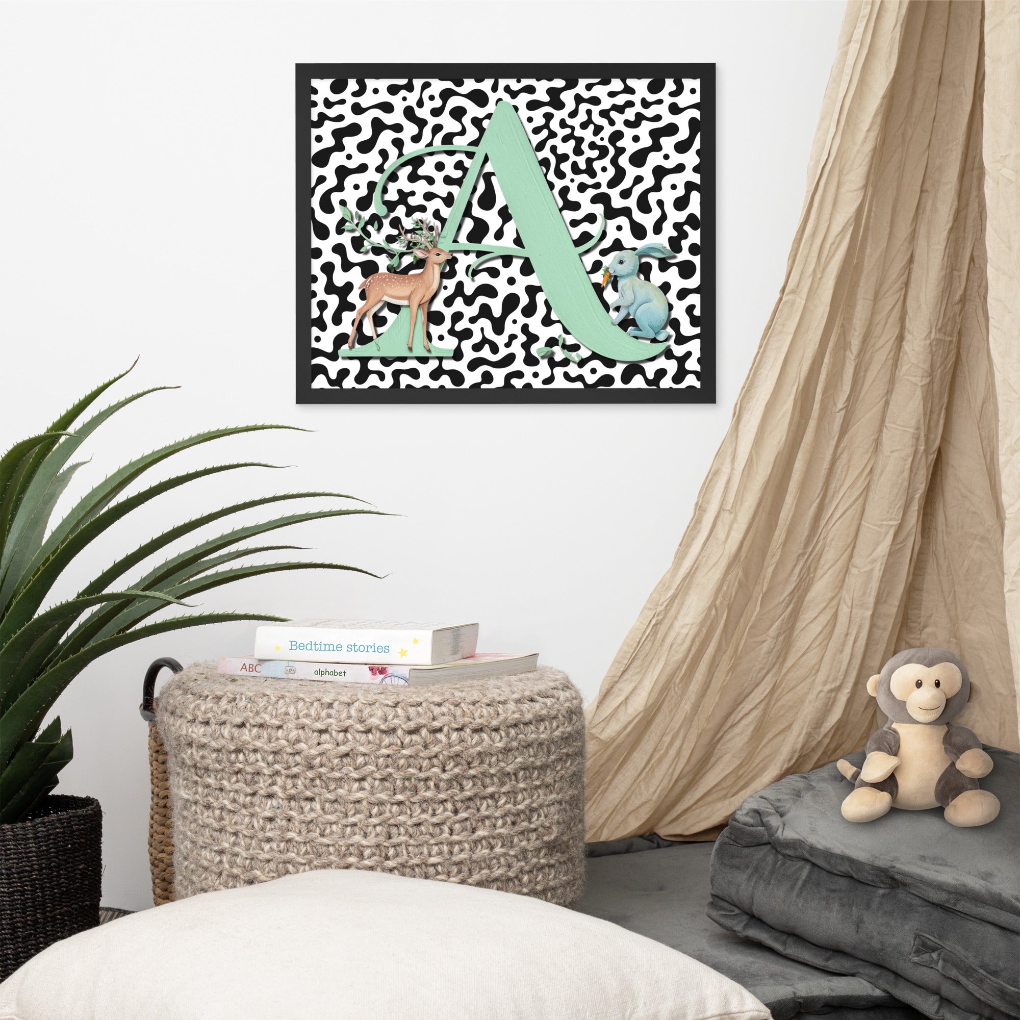 Initial 'A' Animal Print | High Contrast Nursery Decor (Digital Download)