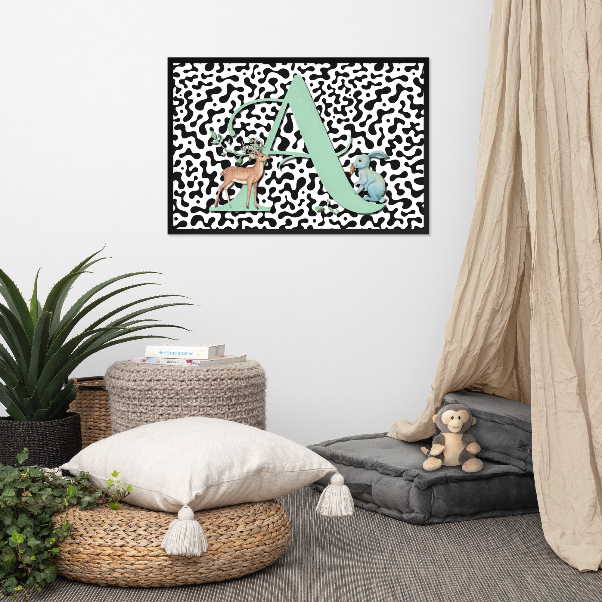 Initial 'A' Animal Print | High Contrast Nursery Decor (Digital Download)