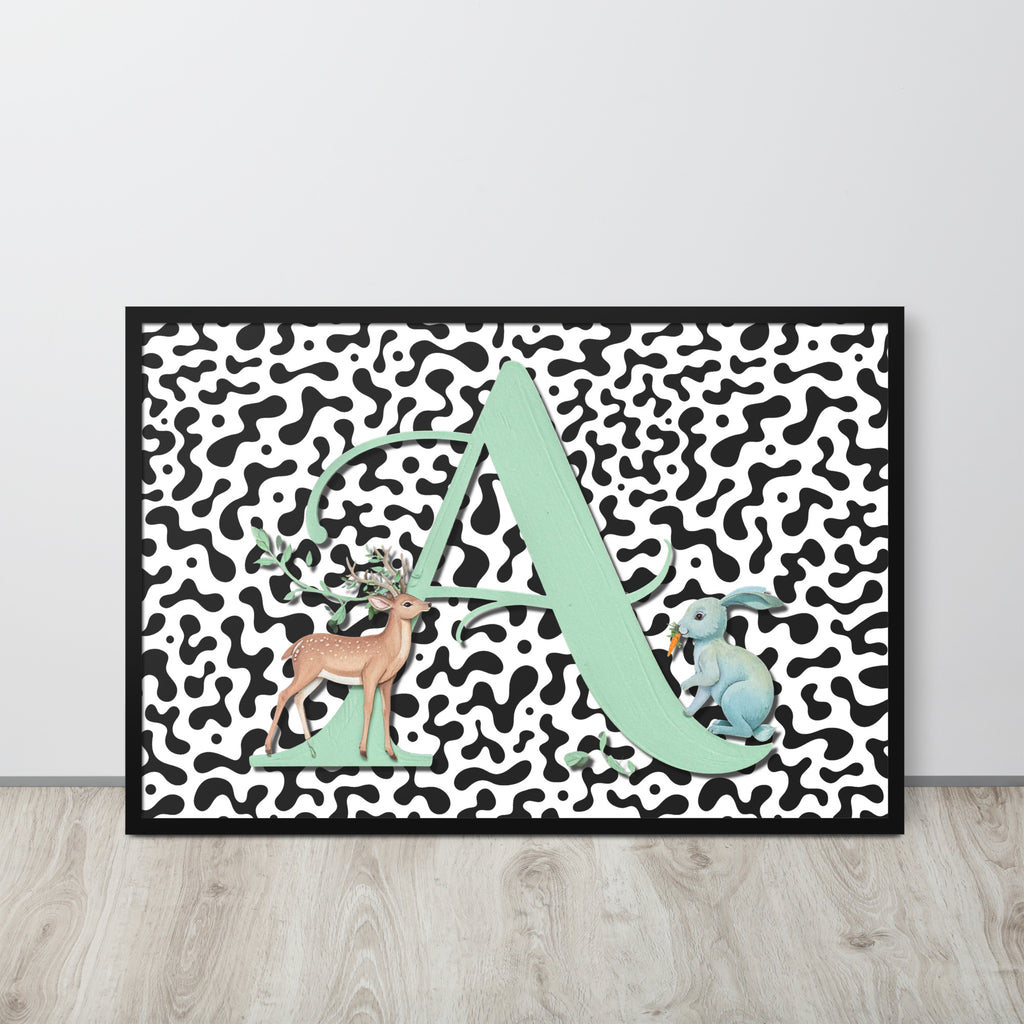 Initial 'A' Animal Print | High Contrast Nursery Decor (Digital Download)