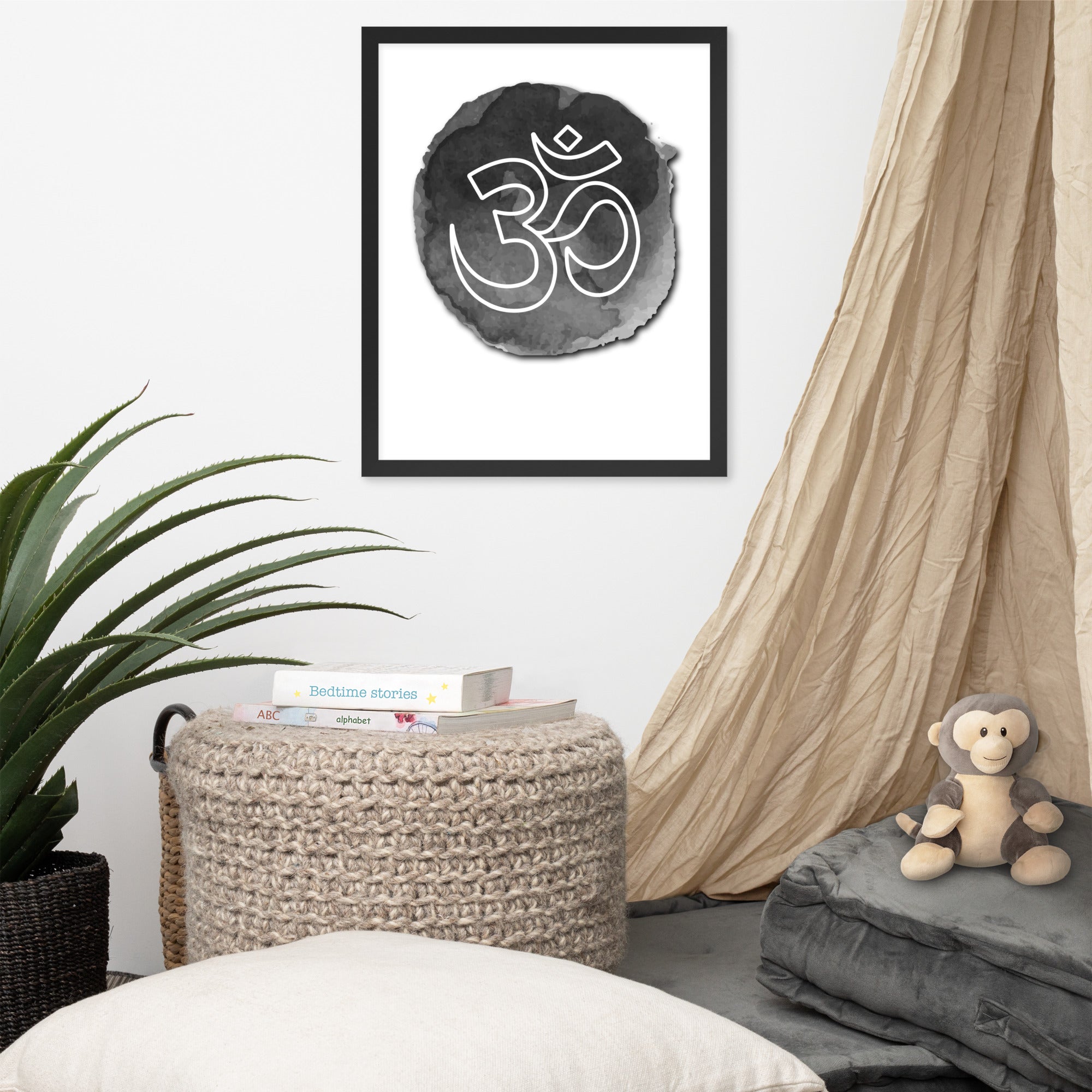 Beautiful Aum wall print , with aum written in white on black background