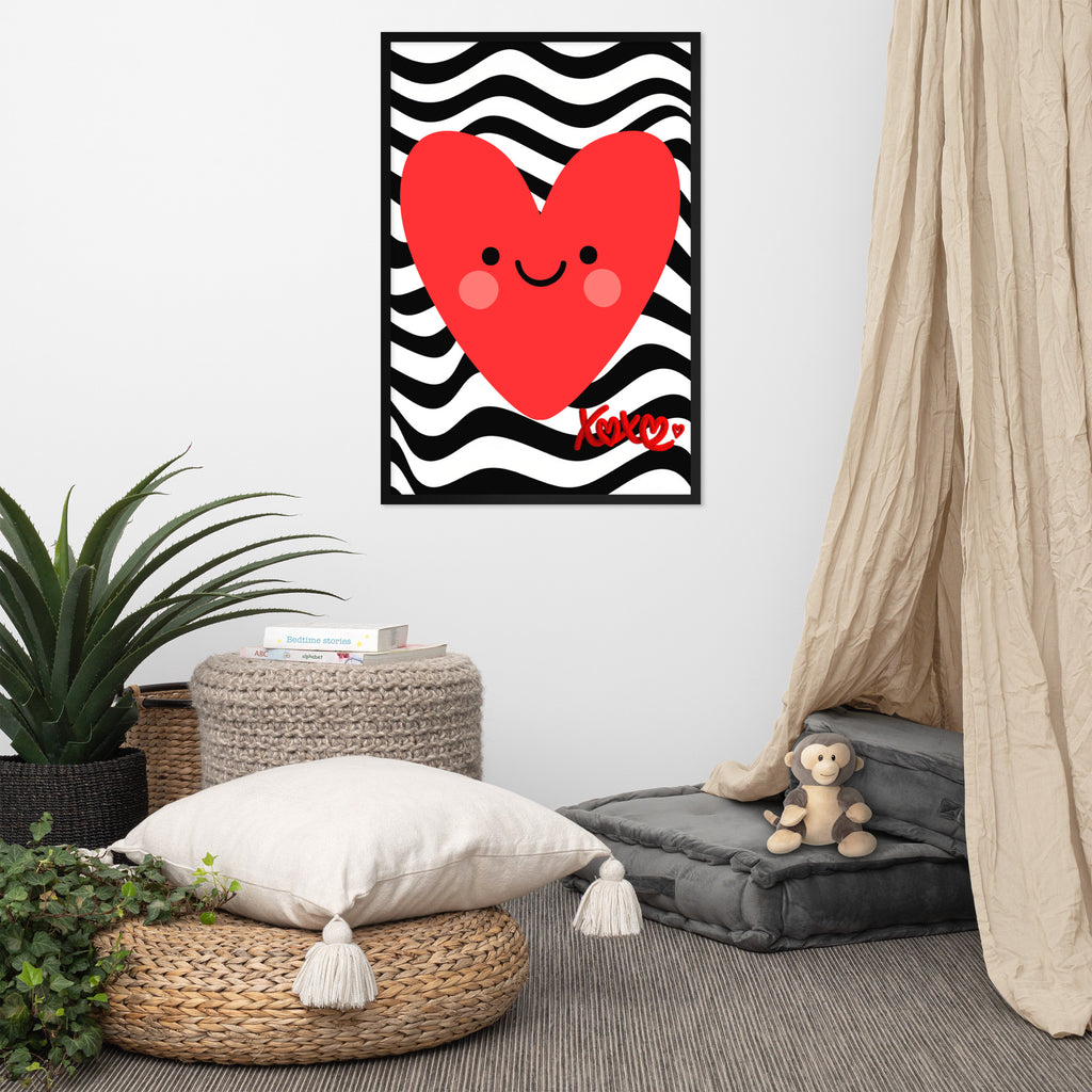Red Smiley Heart Print | High contrast Kids Nursery Decor (Digital Download)