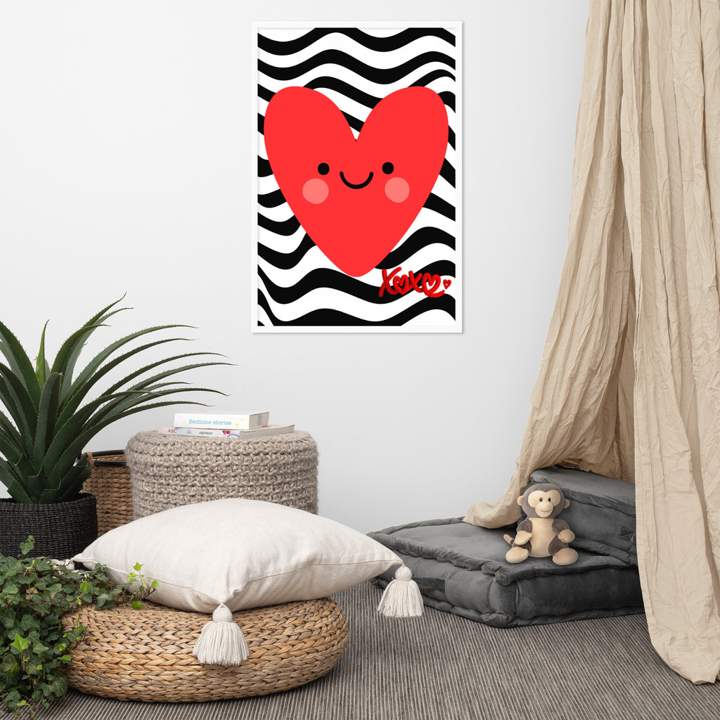 Red Smiley Heart Print | High contrast Kids Nursery Decor (Digital Download)