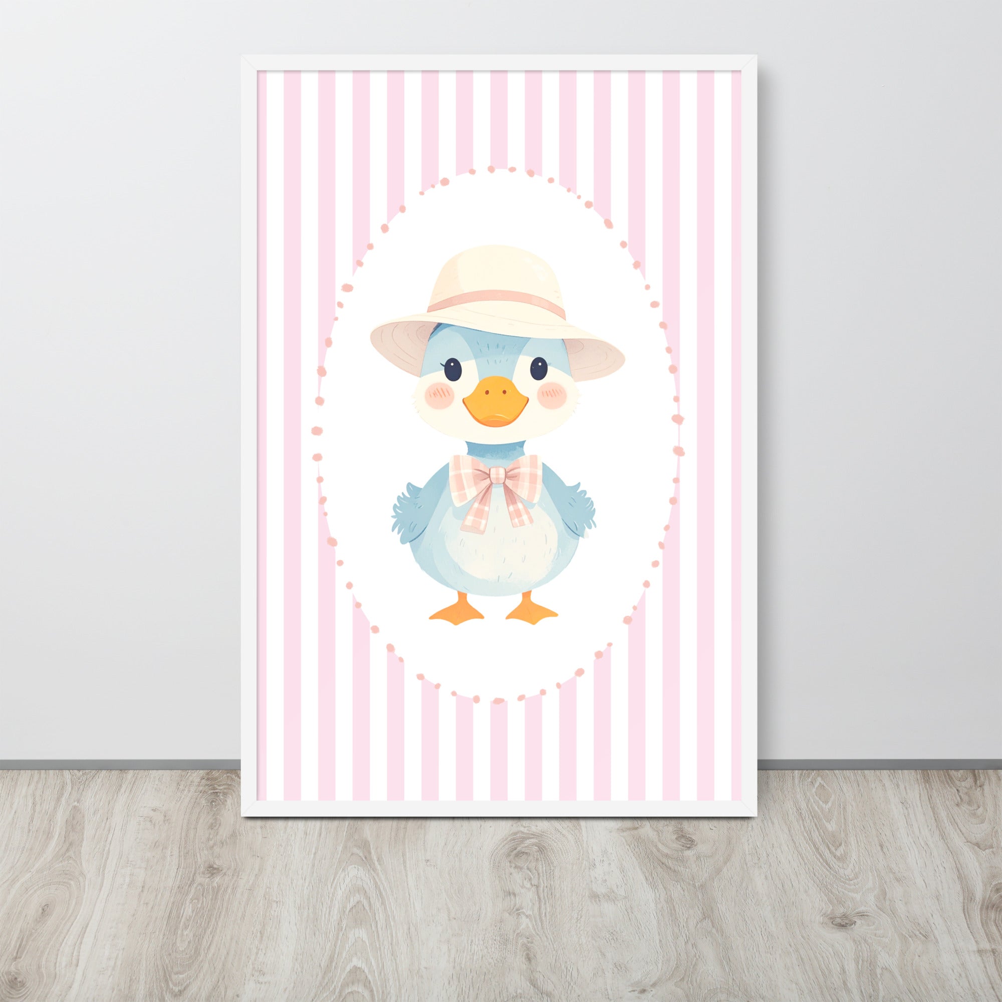 Pink Striped Duck Nursery Art | Baby Girl Wall Decor (Digital Download)