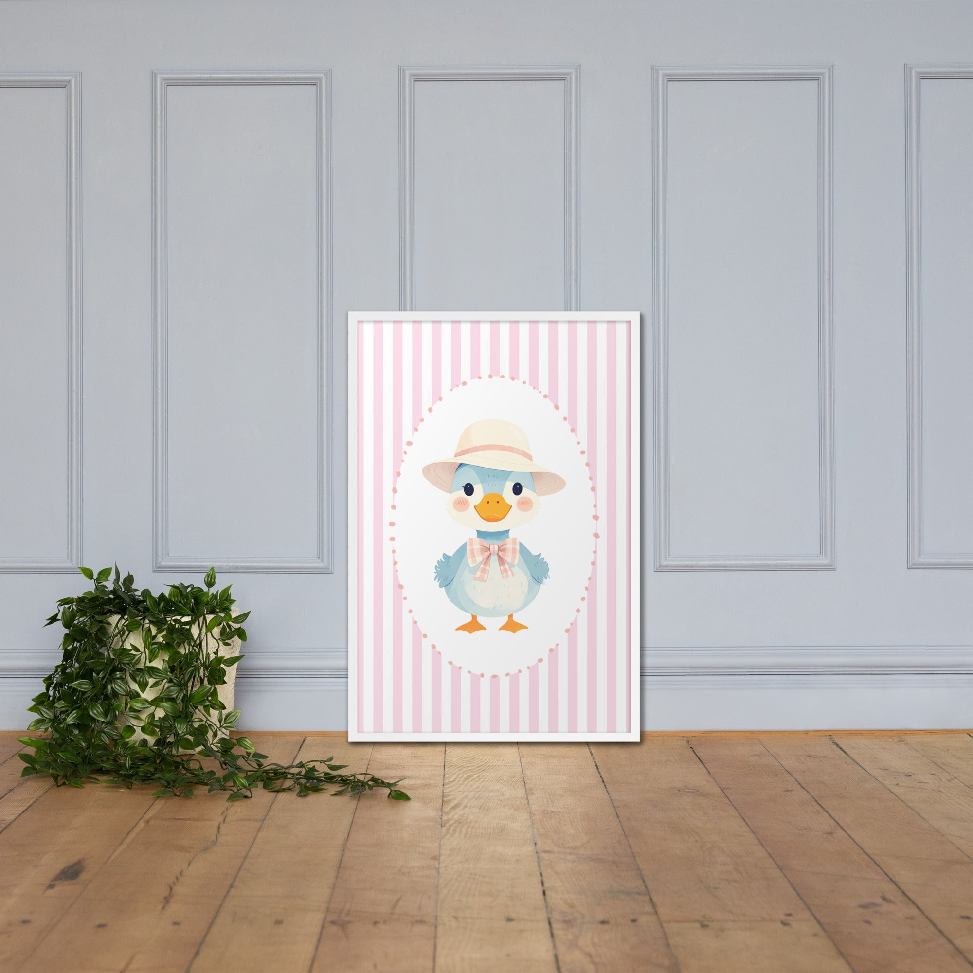 Pink Striped Duck Nursery Art | Baby Girl Wall Decor (Digital Download)