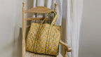 Hand block printed cotton tote bag in yellow marigold flowers